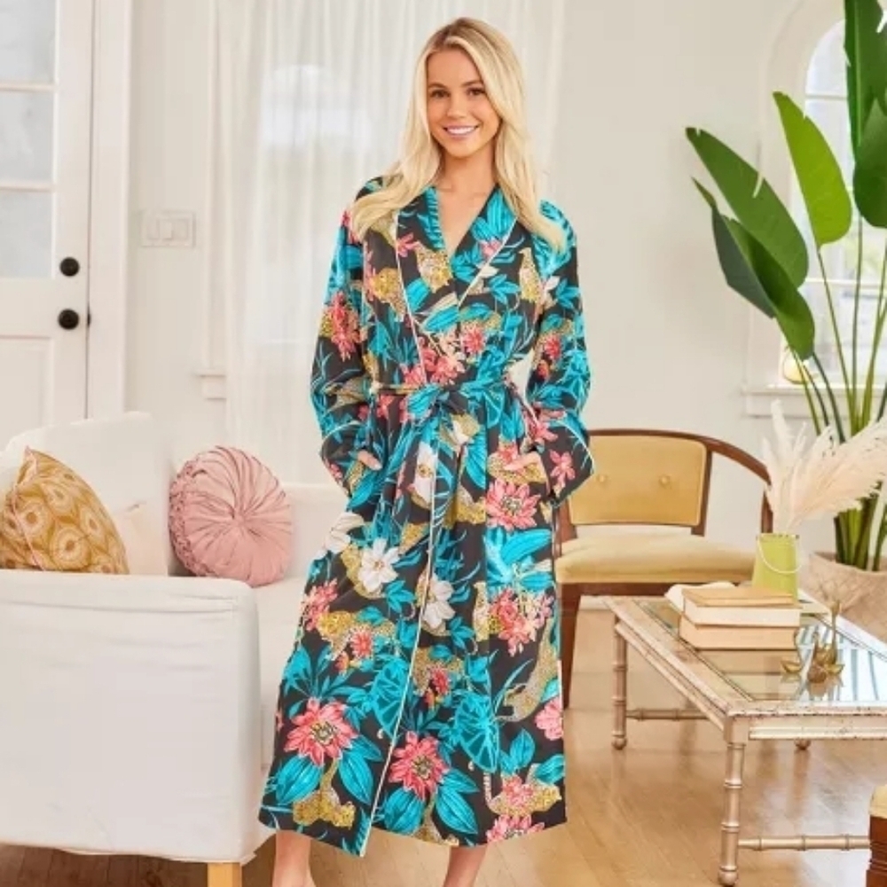 ADR Jungle Print Long Jersey Knit Robe M NWT
